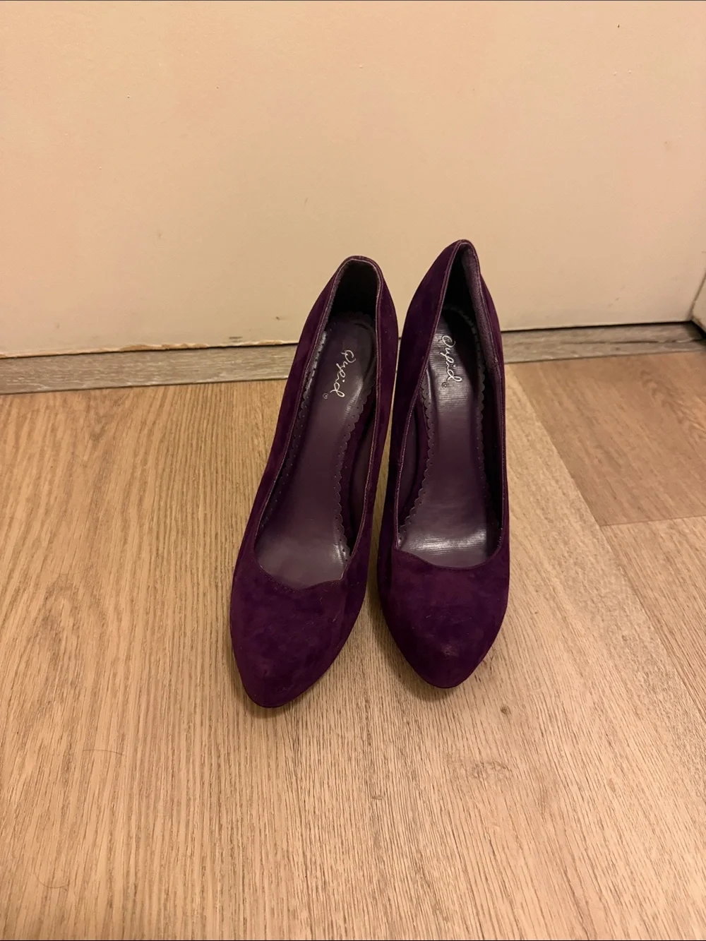 Qupid Plum Suede Pointed-Toe Pumps
